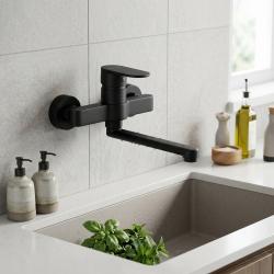 Aquanello Casa Eenhendel Keuken Muurkraan Zwart met uitloop 15 cm BL-1415-CS